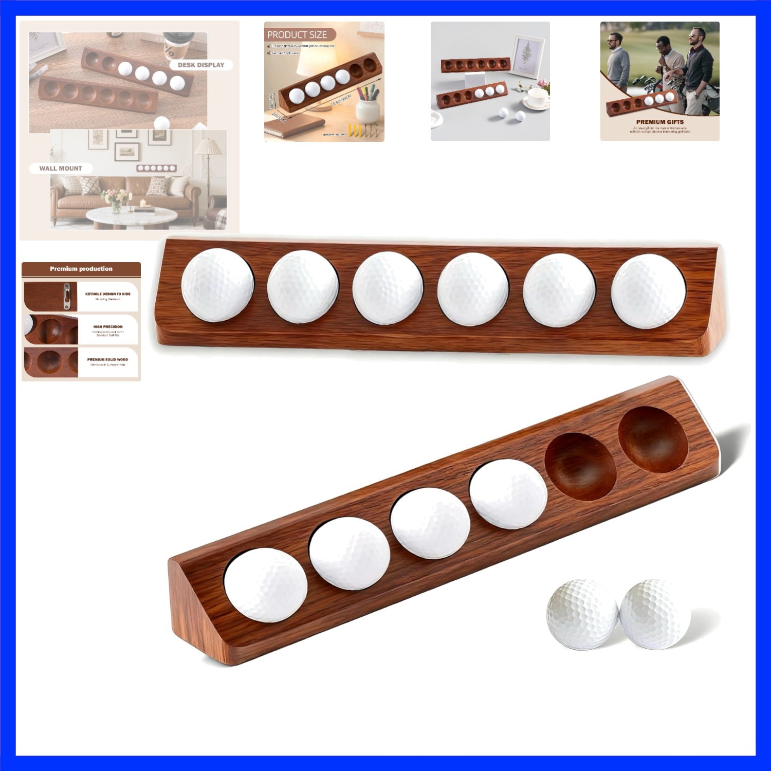 1-Pack Wooden Golf Ball Display Case & Holder – Wall Mount/Tabletop Versatile…