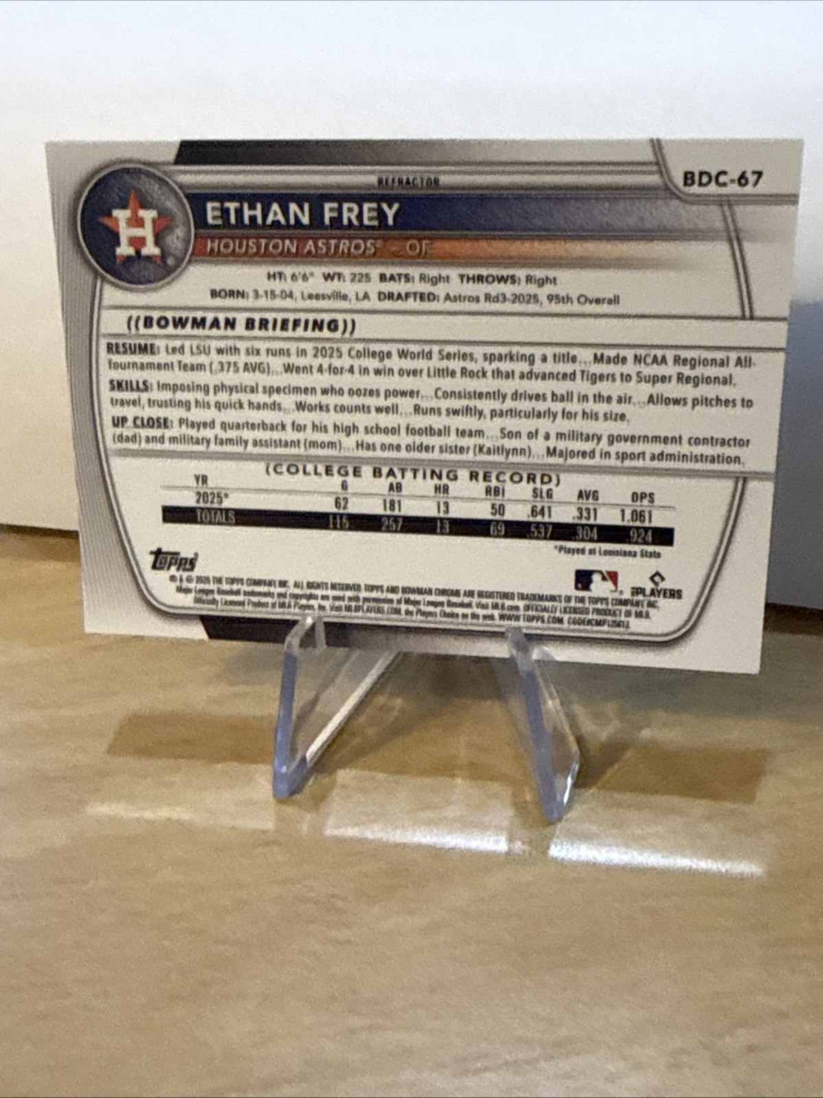 2025 Bowman Draft – Chrome Ethan Frey #BDC-67 Refractor (RC)