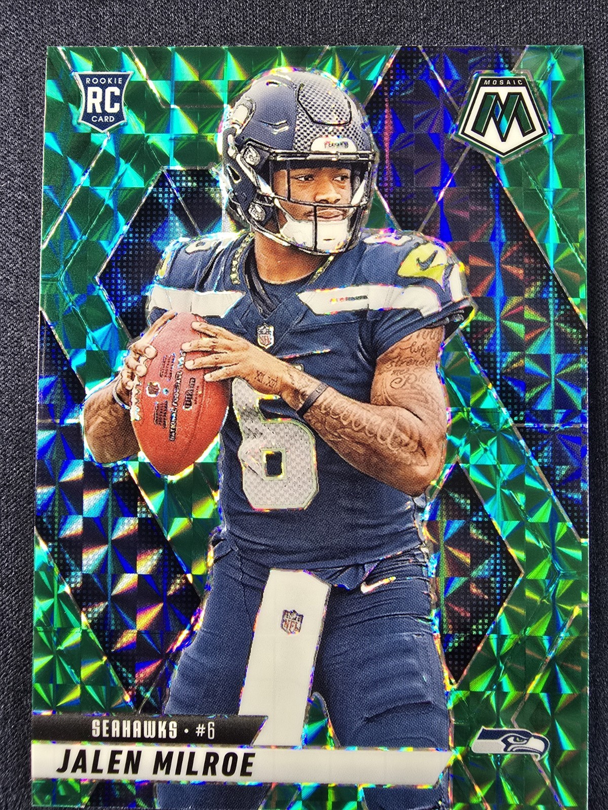 2025 Panini Mosaic Jalen Milroe RC Green Mosaic Prizm Seahawks Rookie QB