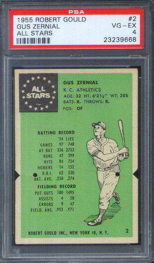 1955 Robert Gould All Stars #2 Gus Zernial PSA 4 Kansas City Athletics