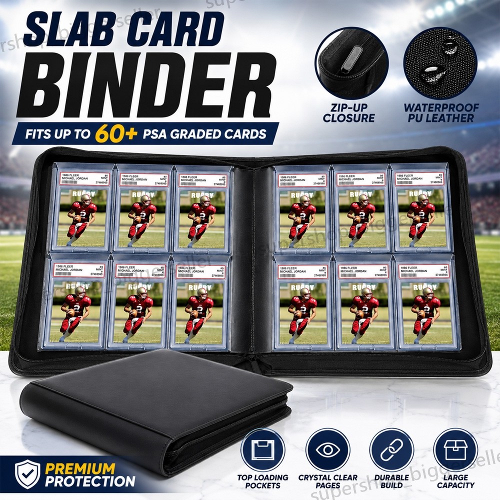 PSA Slab Binder Holds 60 PSA Slabs 6-Pocket Graded Card Binder Storage – Black