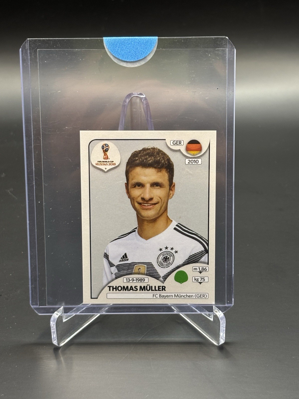 #438 Thomas Muller Germany Panini FIFA World Cup Russia 2018 Sticker Pink Back