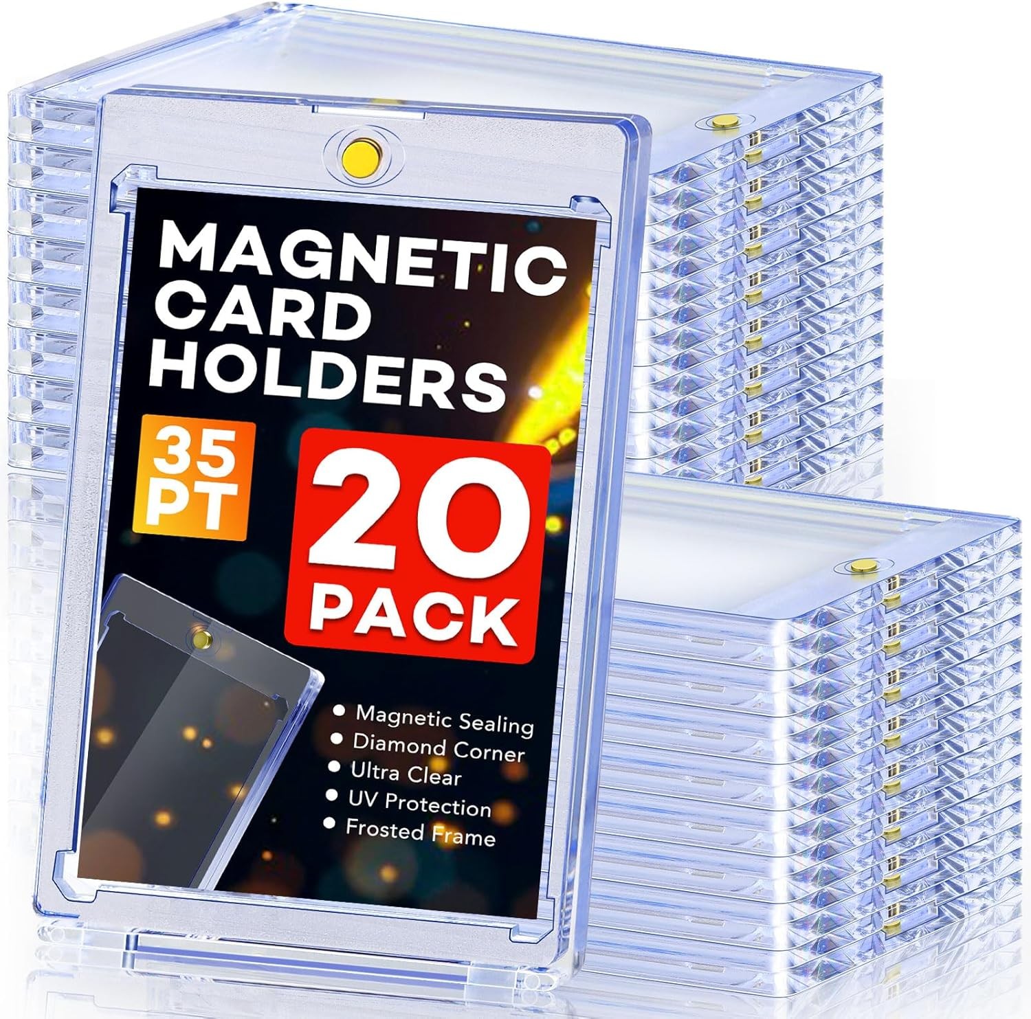 20 PCS Magnetic Card Holder, 35pt One Touch Card Holder for Baseball Cards,U-V P