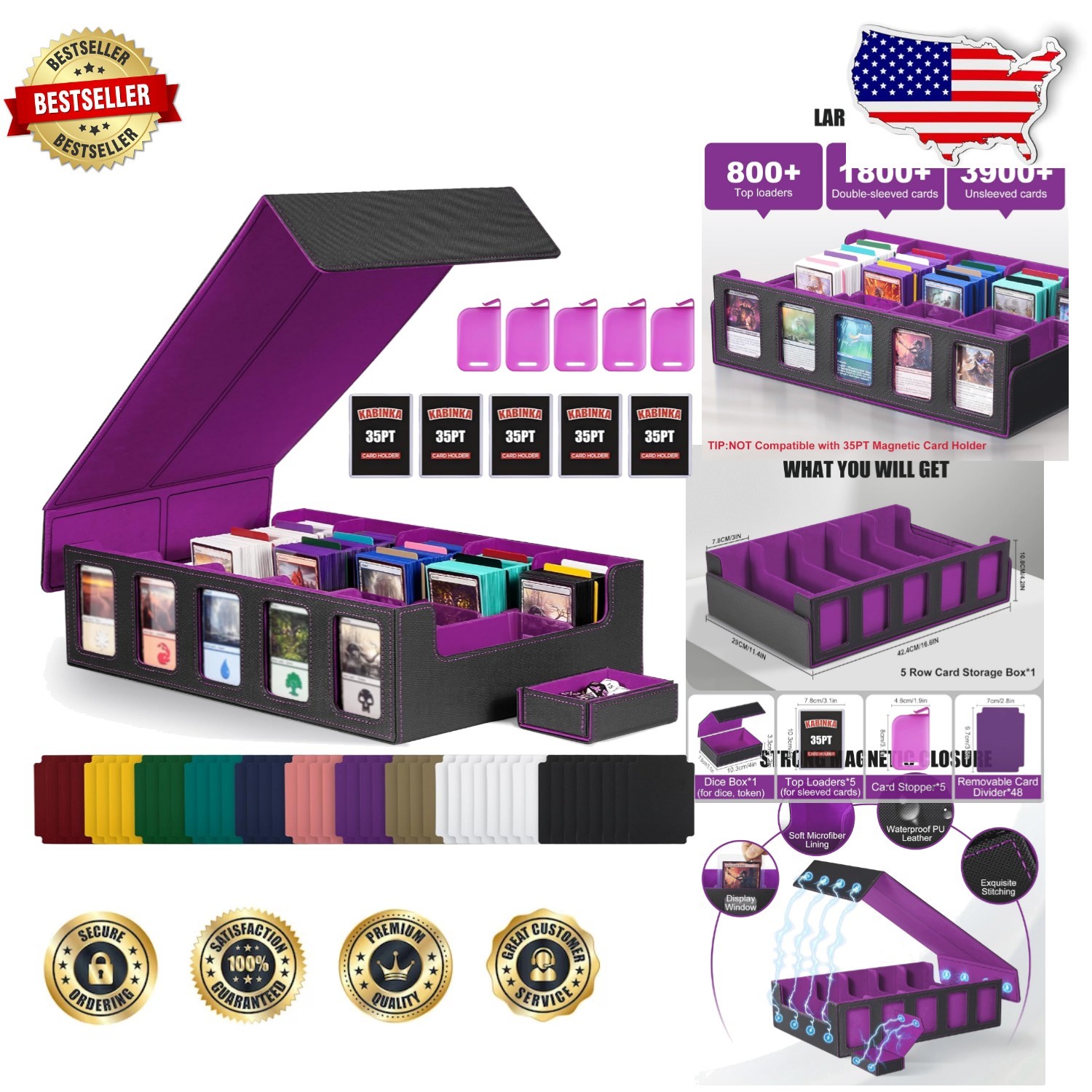 Large Capacity Deck Box, 3900+ Cards, 5-Row, Magnetic Closure, Waterproof PU …