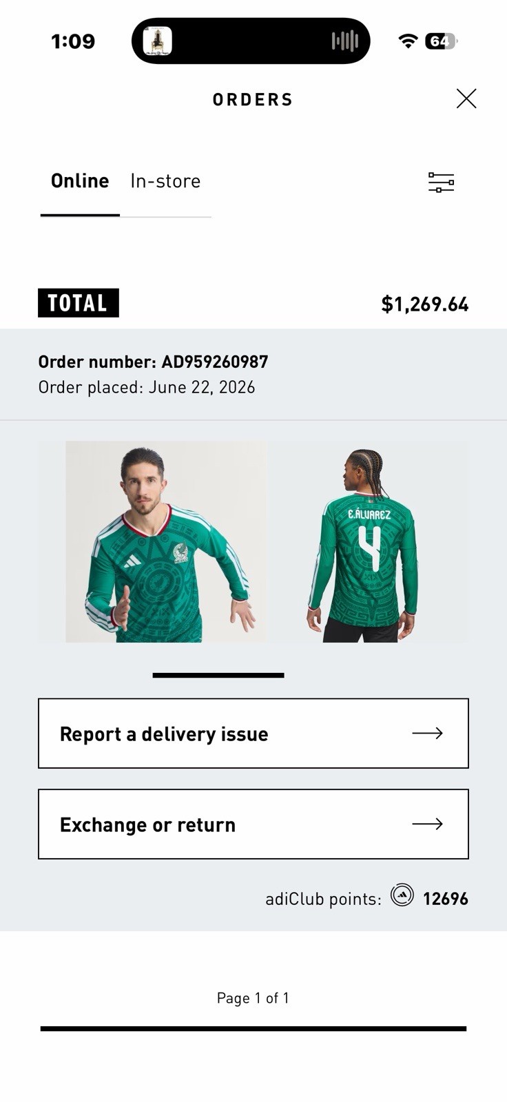 Adidas Mexico Authentic Away World Cup Jersey 2026 Men’s Large E Alvarez #4