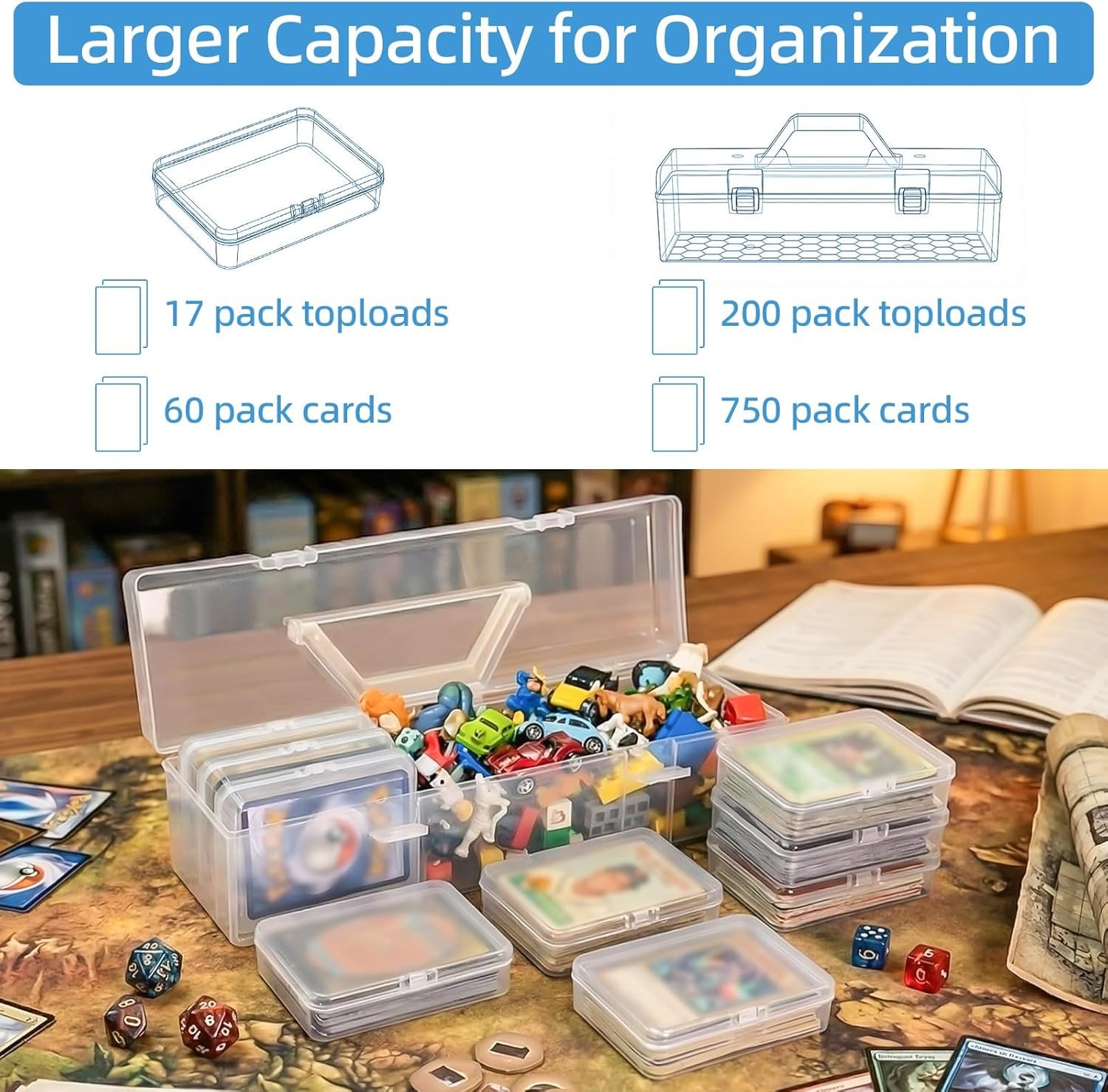 Trading Card Storage Box with 9 Individual Card Cases, Large Capacity Card Organ