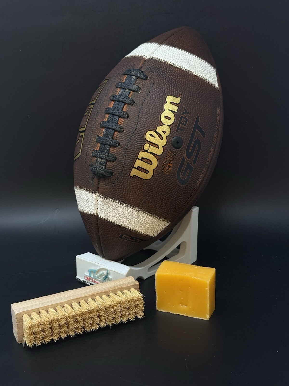 Wilson GST TDY Youth Leather Football Fully Game Prepped + Tacky Bar and Brush