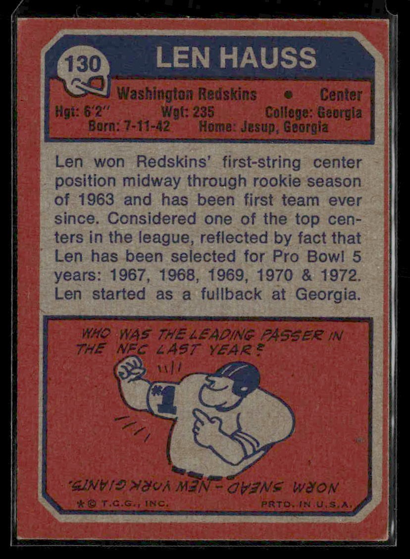 1973 Topps #130 Len Hauss
