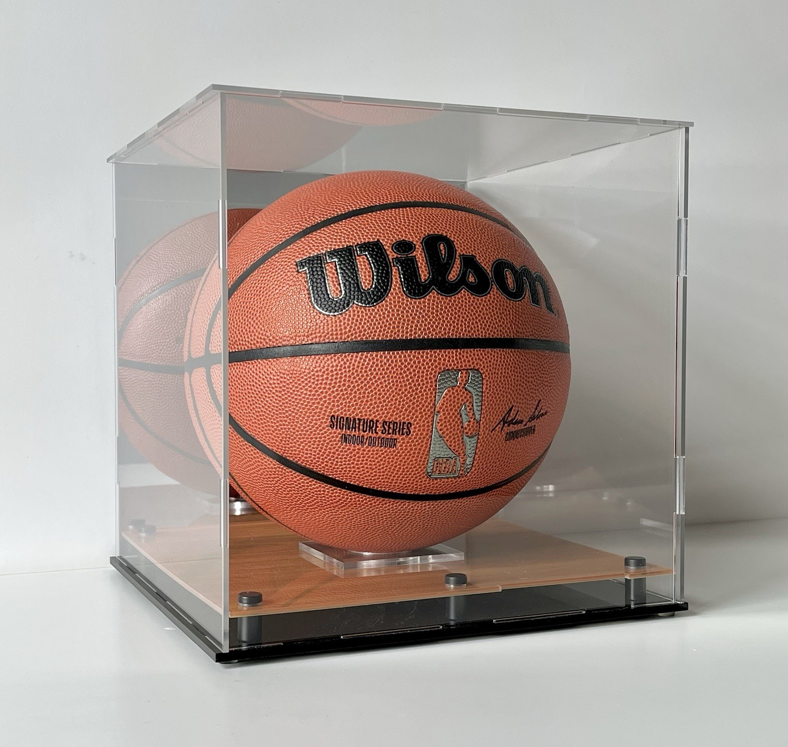 Full Size Basketball Display Case w/ Acrylic Wood Court Base & Mirror Back