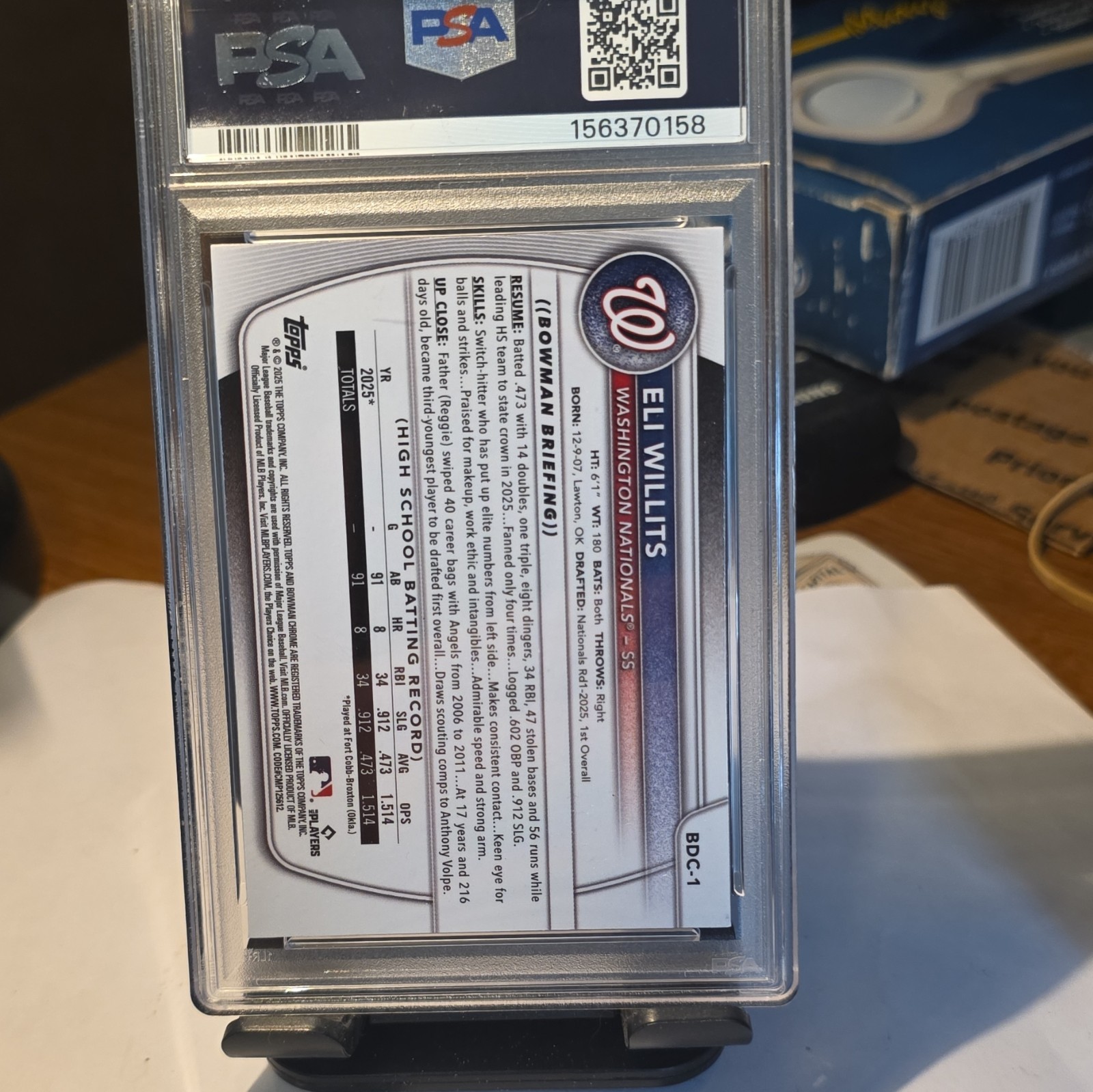 Bowman Draft Chrome 2025 #BDC-1 Eli Willits Nationals RC PSA 9