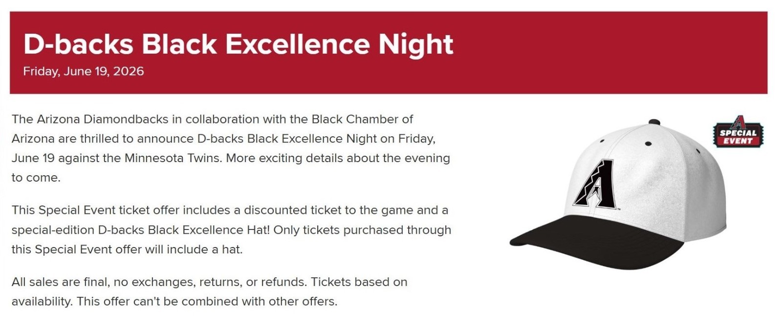 NEW AZ Diamondbacks Juneteenth Black Excellence Hat Cap Special Events 2026 SGA