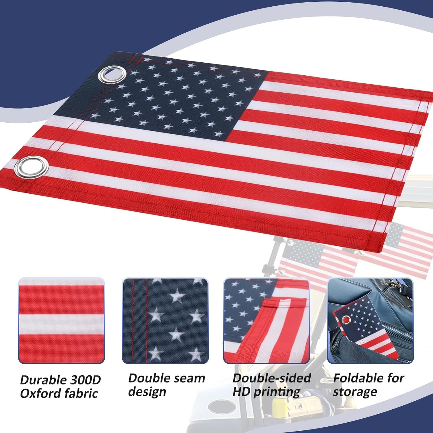 Compact 6″ x 9″ American Flags for Golf Carts – Easy Installation Accessories