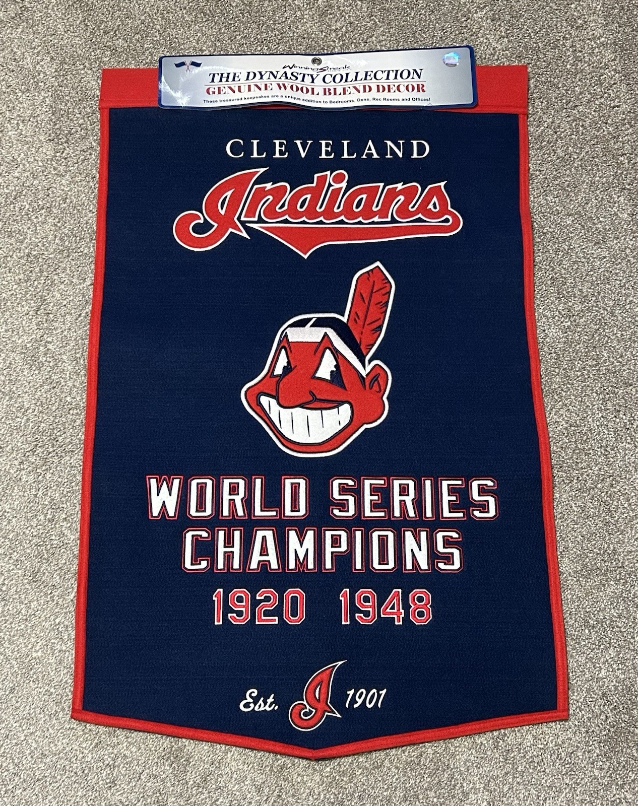 Cleveland Indians Champions Banner Winning Streak Sports 24”x37” Wool Banner NWT
