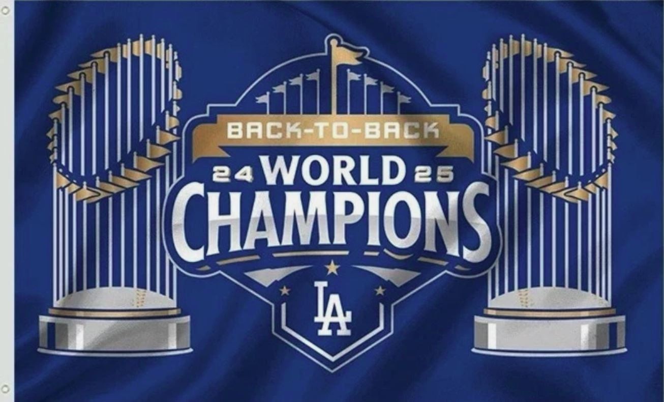 LA Dodgers Back to Back Champions 3×5 Ft Flag Banner One or Two Sided