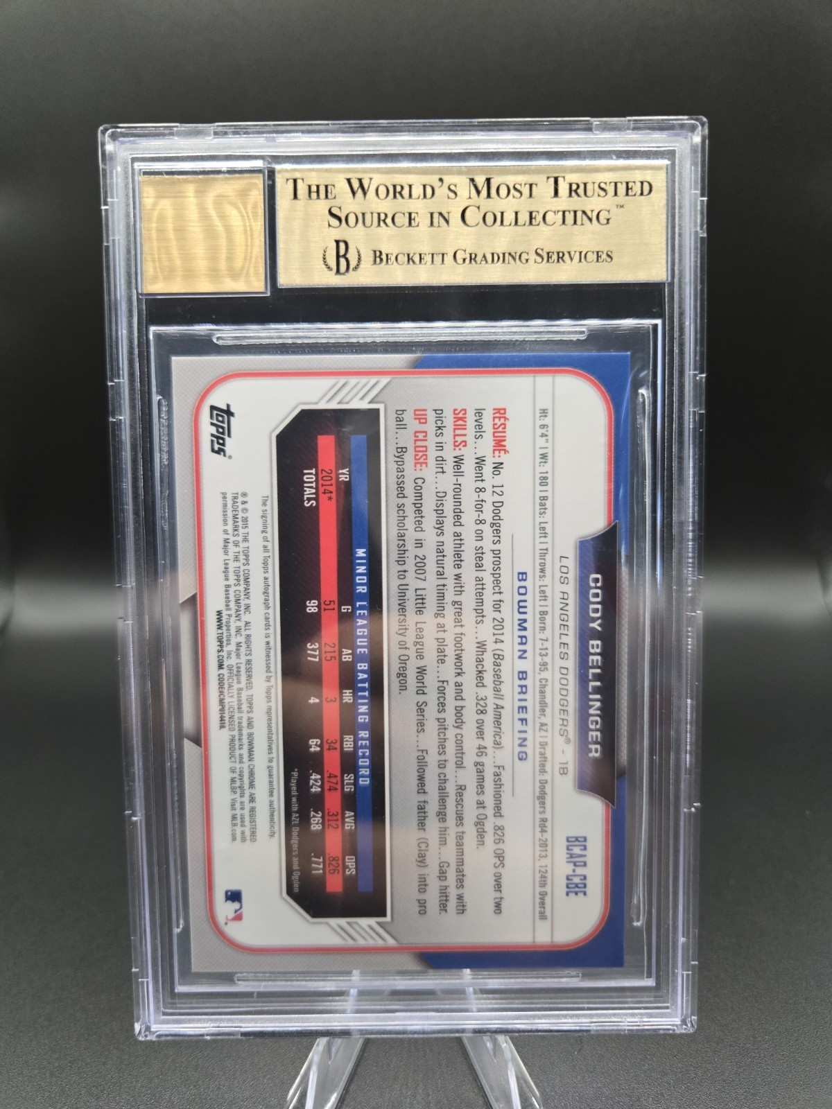 2015 Bowman Chrome Prospect Autographs Cody Bellinger 1st Bowman Auto BGS 9.5