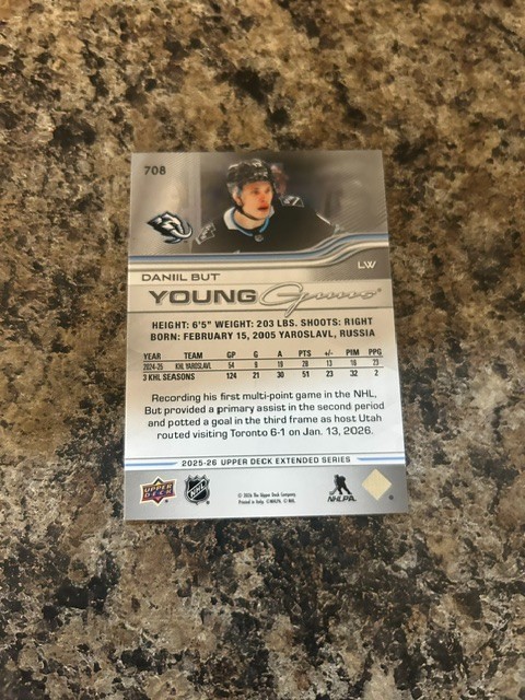 2025-26 Upper Deck Extended Series Young Guns Daniil But #708 RC