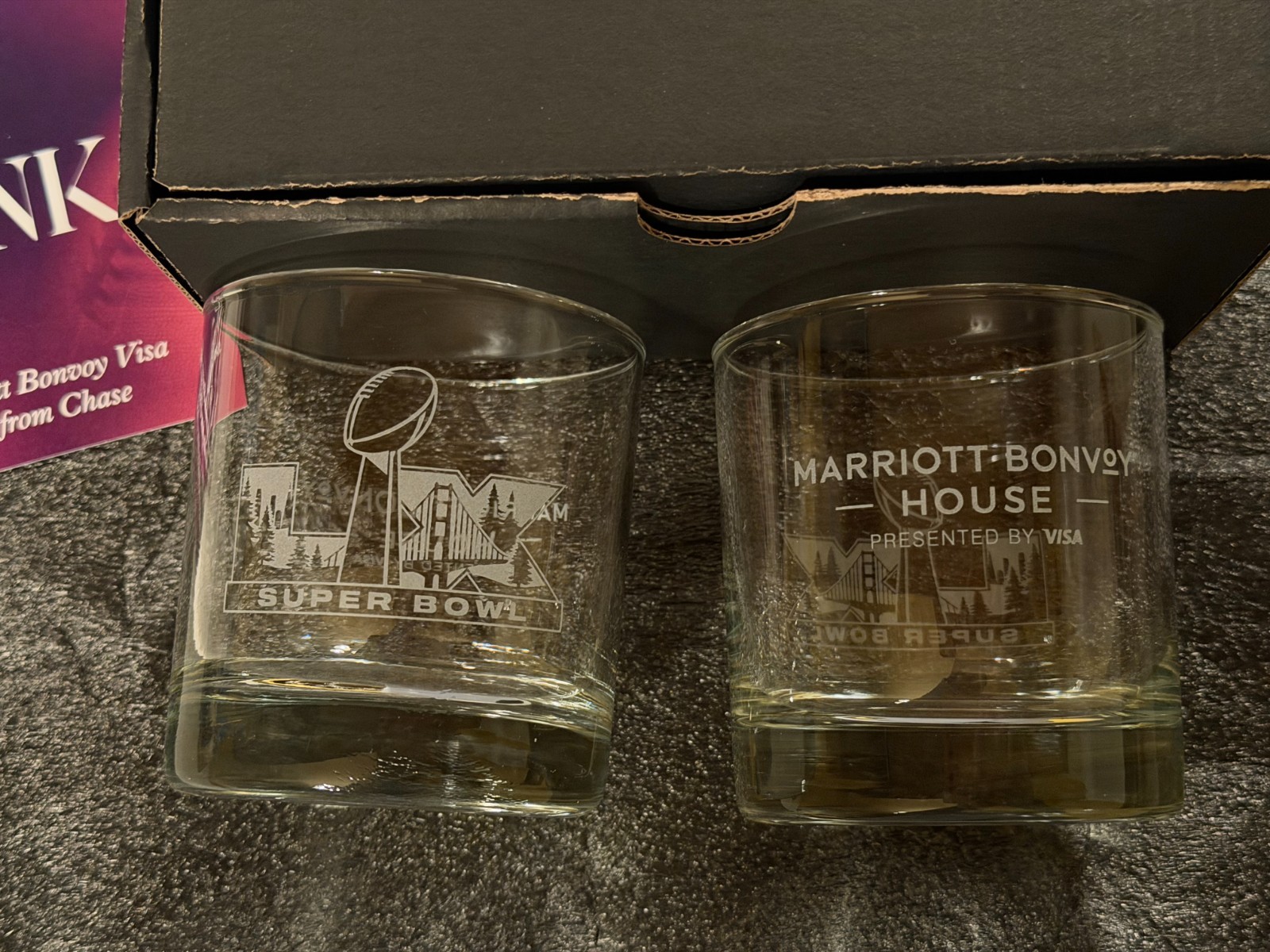 NFL Super Bowl LX 60 Tumbler Old Fashioned Cocktail Glass Marriott Bonvoy House