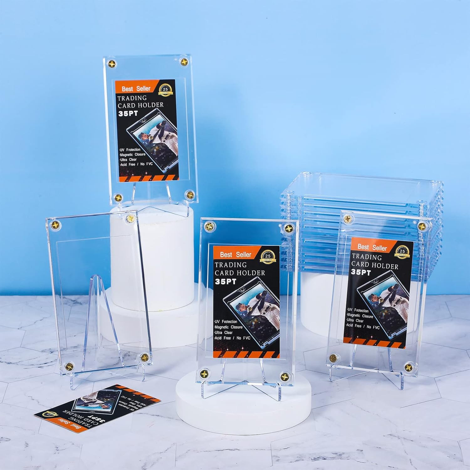30 Pcs Screw Trading Card Protector with Display Stands Acrylic 35 PT Baseball C