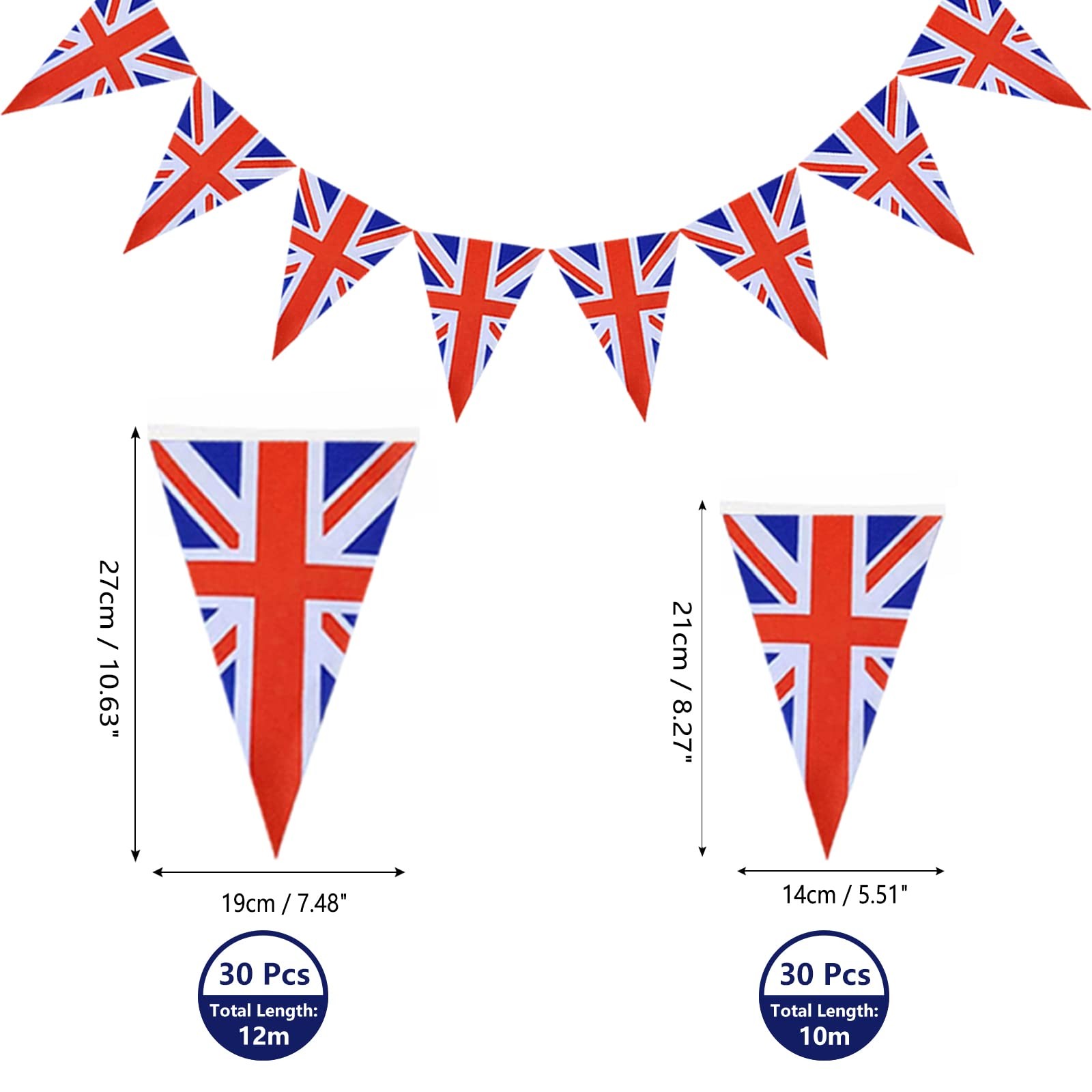 AhfuLife 30 Pcs Union Jack String Pennant 5.51×8.26 in-30 Pcs, UK-Triangular