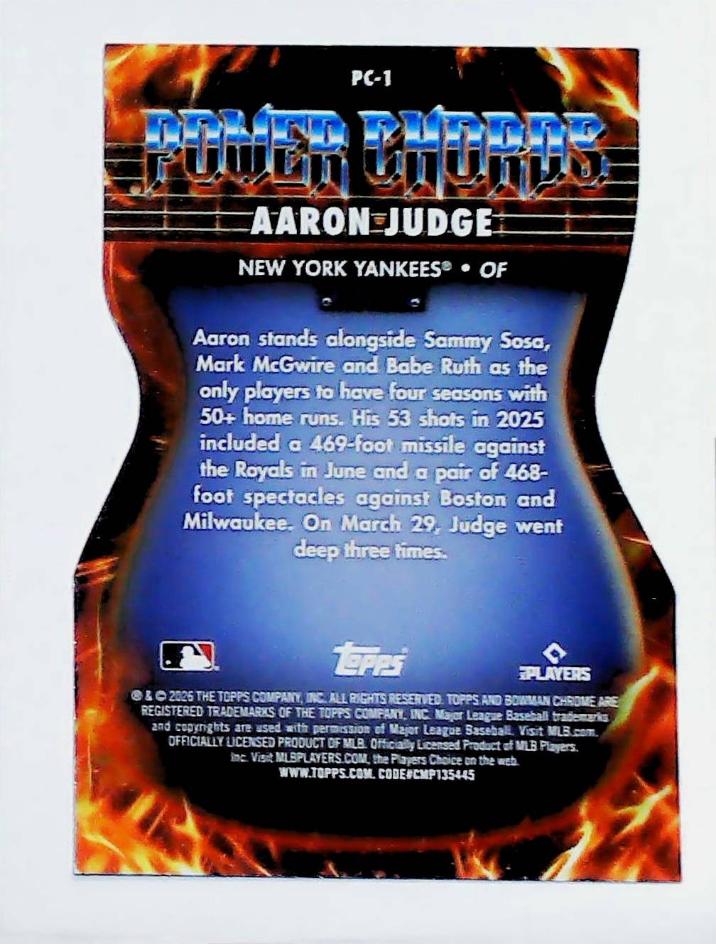 2026 BOWMAN CHROME POWER CHORDS PC-1 AARON JUDGE NEW YORK YANKEES