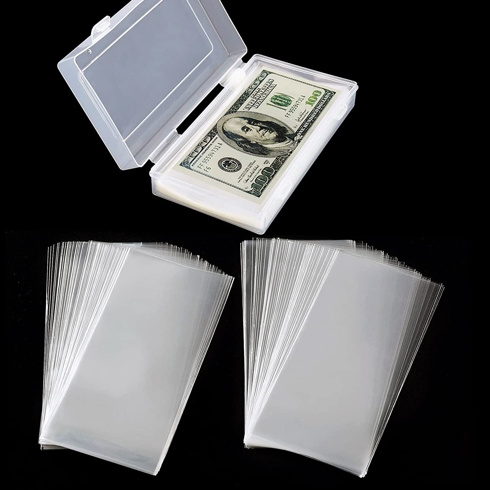 Ettonsun 200 Pcs Dollar Bill Sleeves Currency Holder Clear
