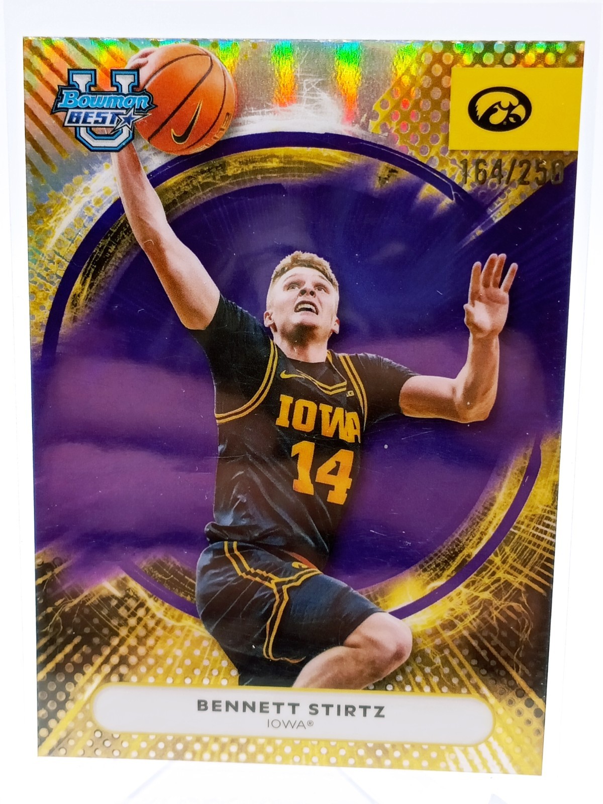 2025-26 Bowman’s Best U Bennett Stirtz #98 Purple Refractor #/250 Iowa Hawkeyes