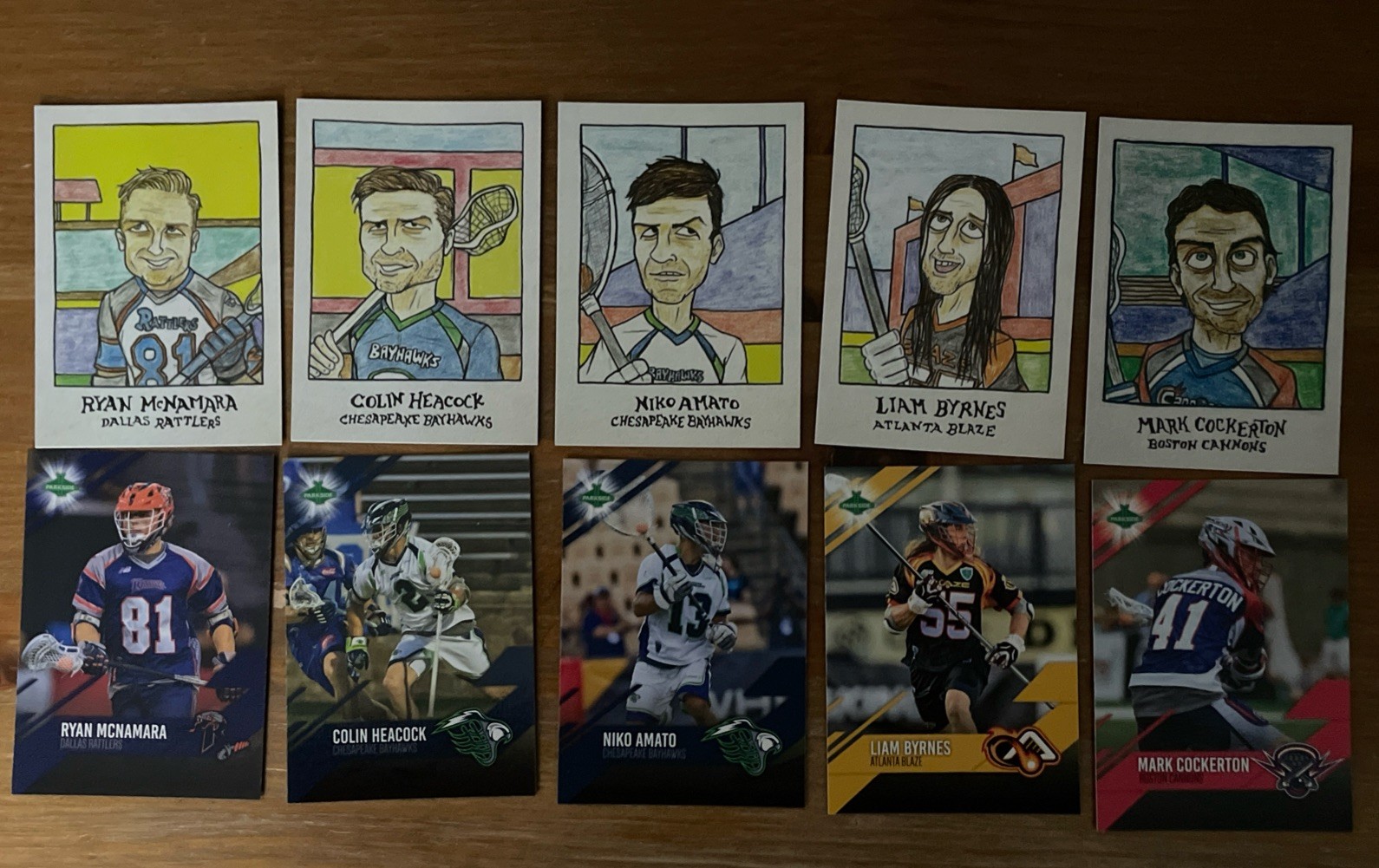 10 Cartoon Lacrosse Cards with matching player cards Parkside MLL Lacrosse Set.