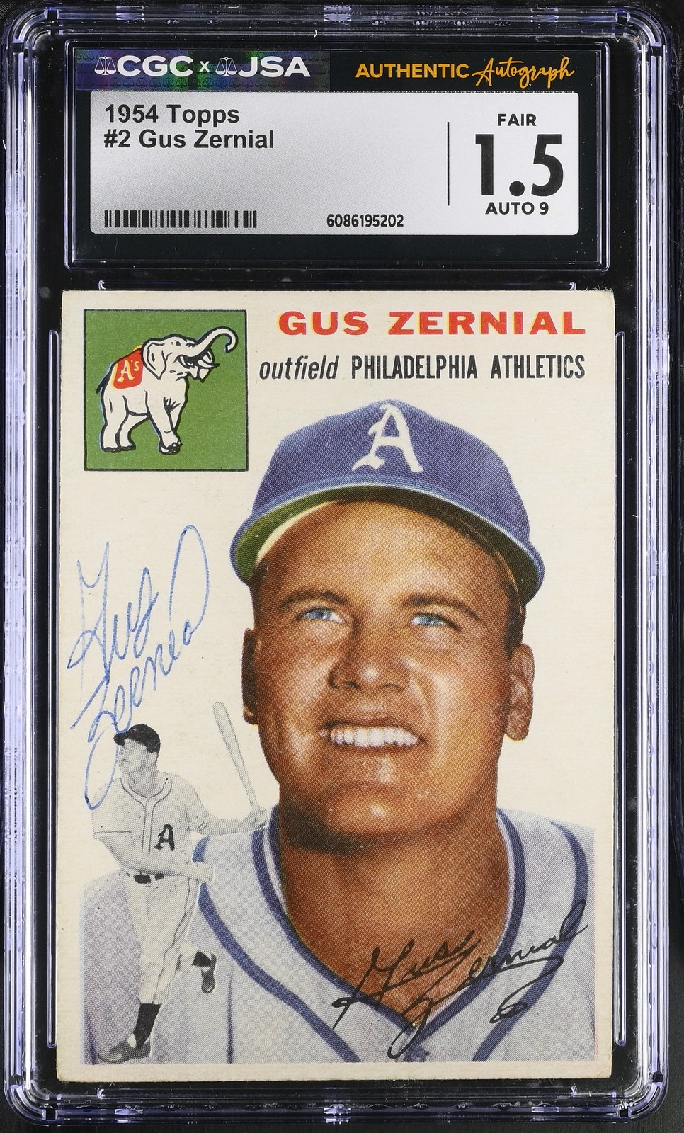 1954 Topps #2 Gus Zernial JSA AUTO 9 – CGC 1.5