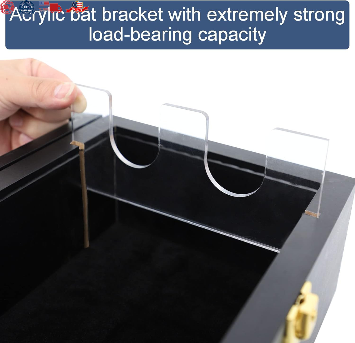 2 Baseball Bat Display Case Wooden Frame with Acrylic Transparent Door Holder