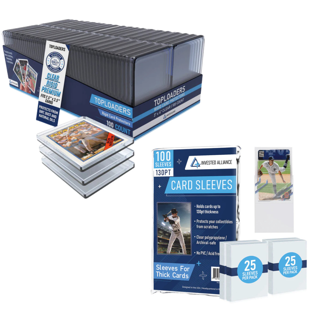 100 130pt Thick Toploaders + 100 Penny Sleeves | Trading Card Protection Bundle