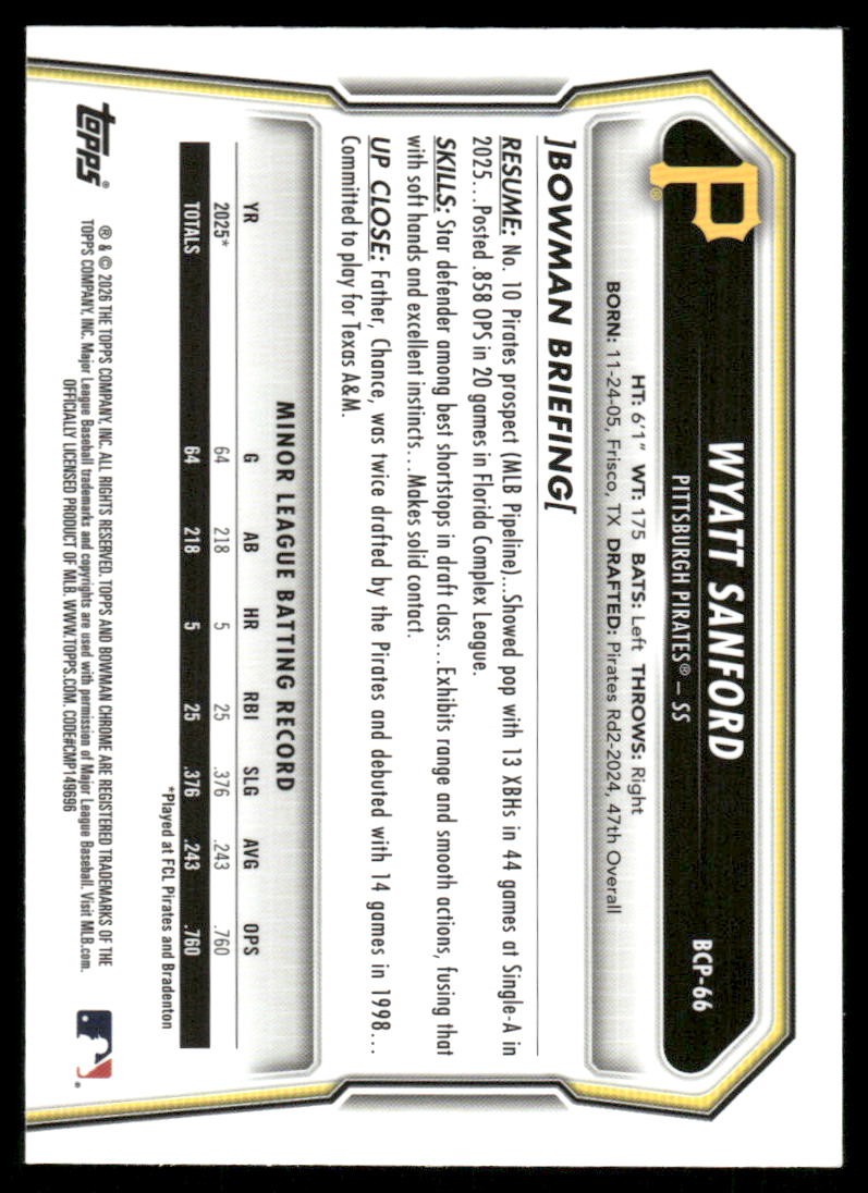 Bowman 2026 Bowman Chrome Prospects Mojo Refractor