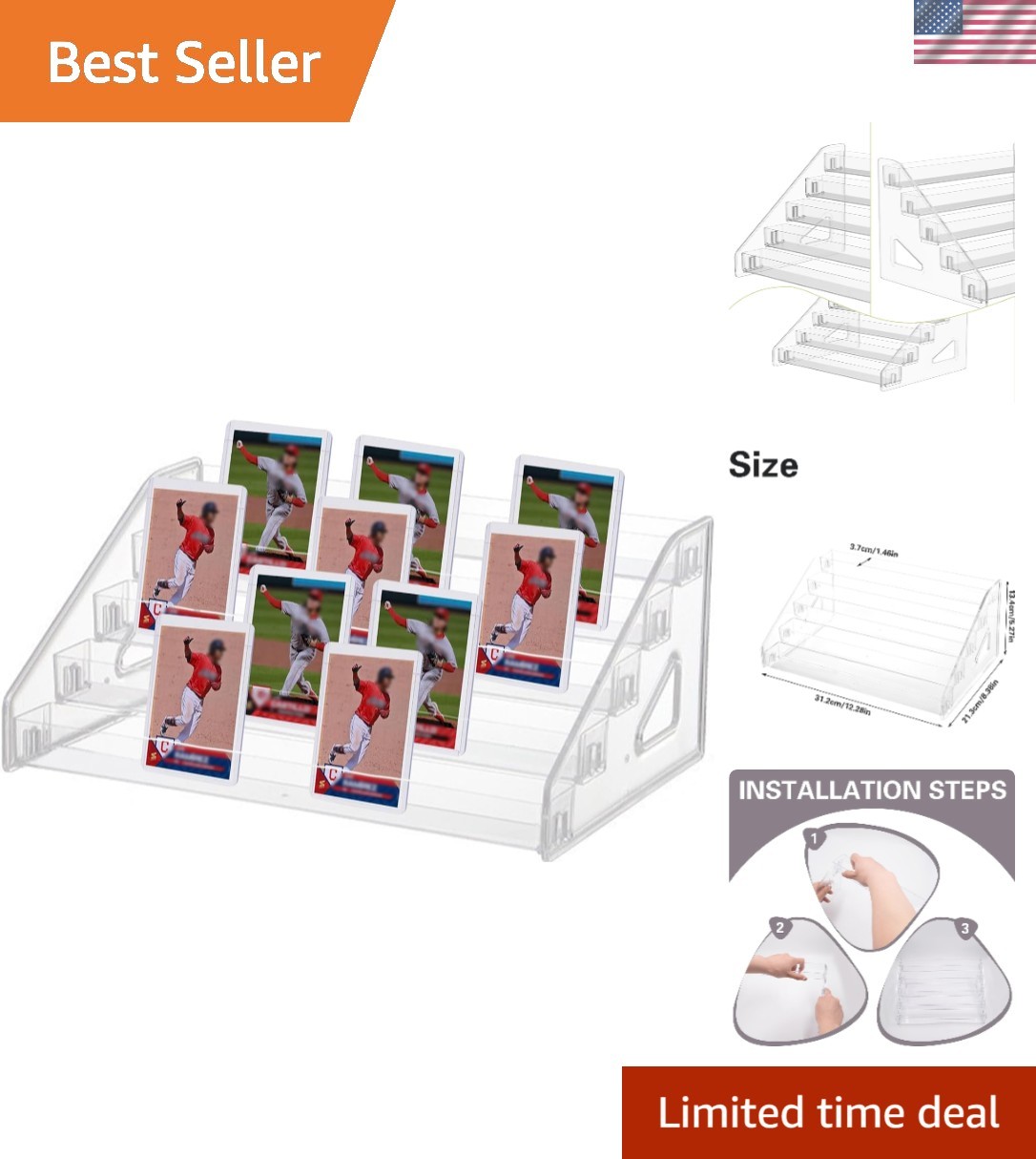 5-Tiered Trading Card Display Holder, Clear Plastic Tabletop Display Rack for…