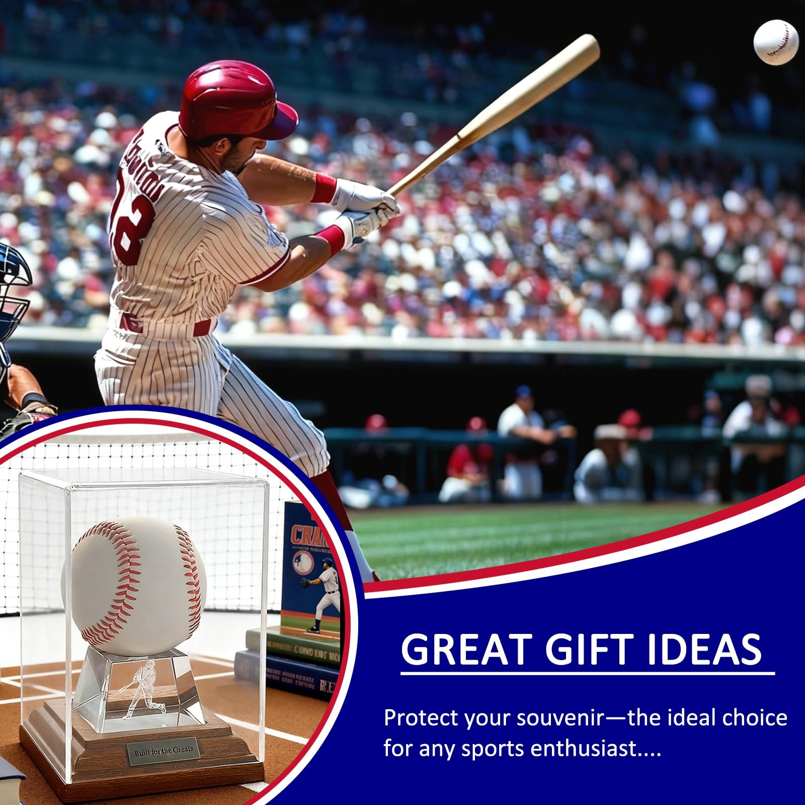 Acrylic Clear Baseball Cube Holder Display Case Box Stand W/ LED Lights