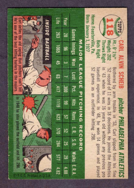1954 Topps Set-Break #118 Carl Scheib NR-MINT *JAYSACE*