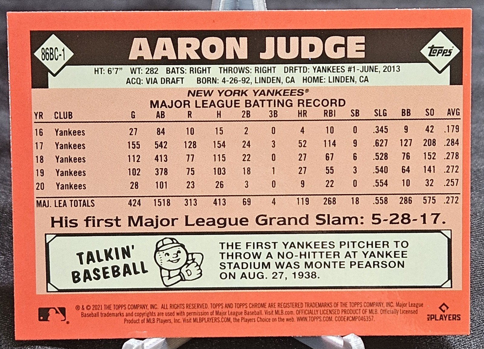2021 Topps Chrome – 1986 Topps Baseball Aaron Judge #86BC-1