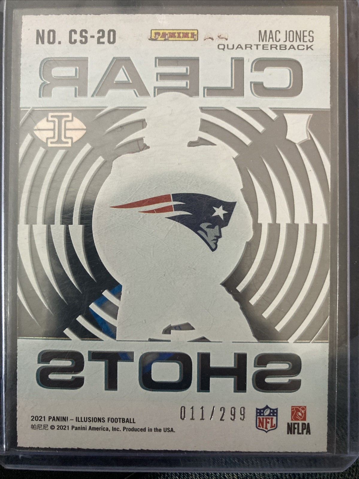 2021 Panini Illusions Clear Shots Mac Jones #CS-20 Light Blue /299 (RC)