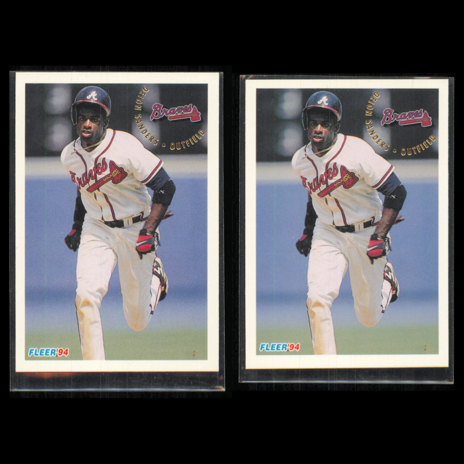 Deion Sanders Lot 2 Baseball Cards 1994 Fleer Atlanta Braves Set Collection MLB