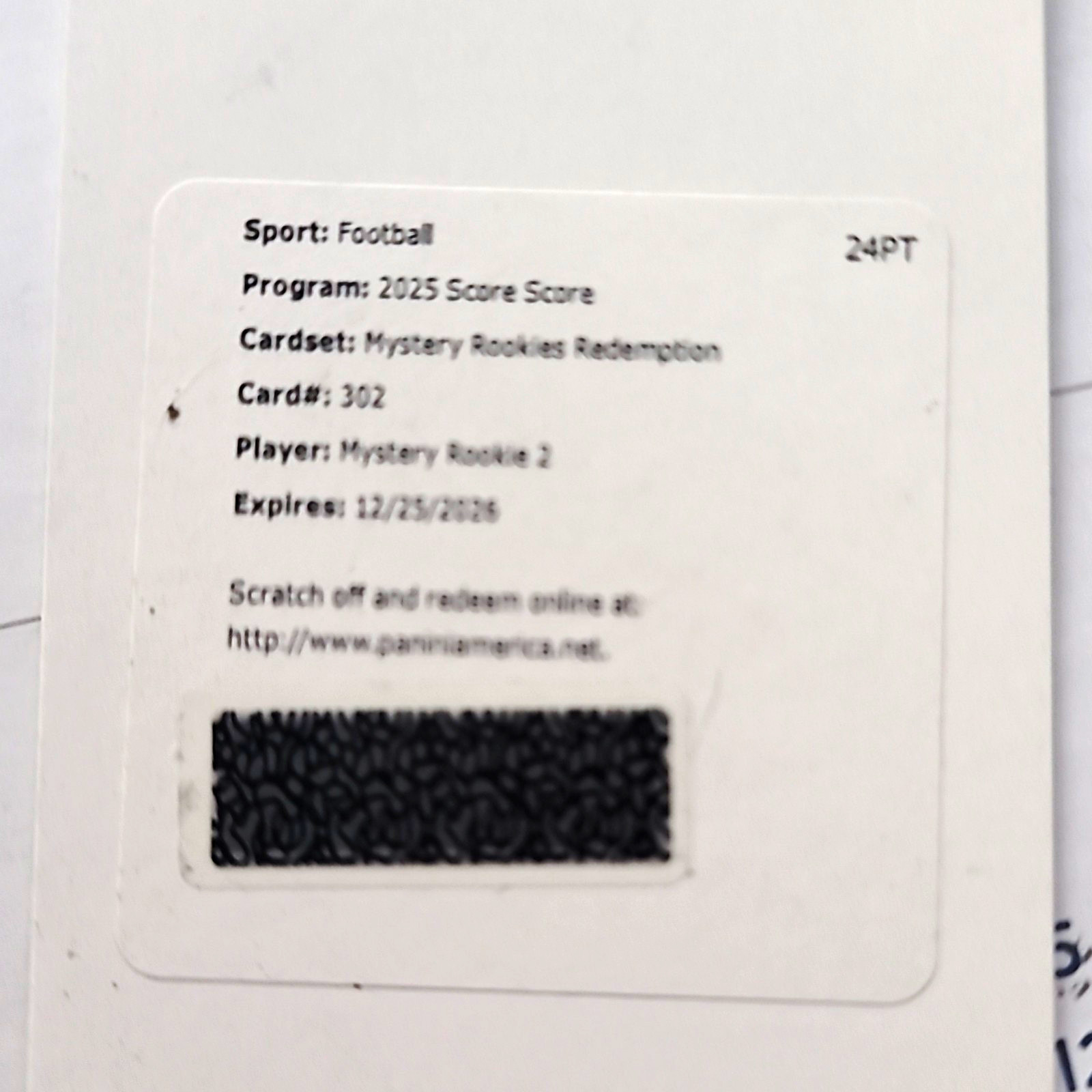 Panini 2025 Score Football Mystery Rookie 2 Redemption Rookie Card #302 24 Pt.