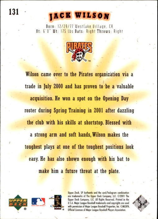 2001 SP Authentic #131 Jack Wilson FW RC /1250 – NM-MT