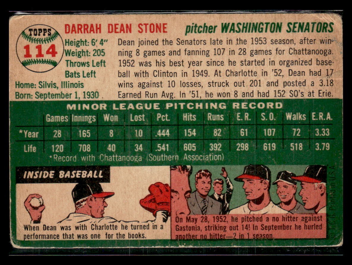 1954 Topps #114 Dean Stone