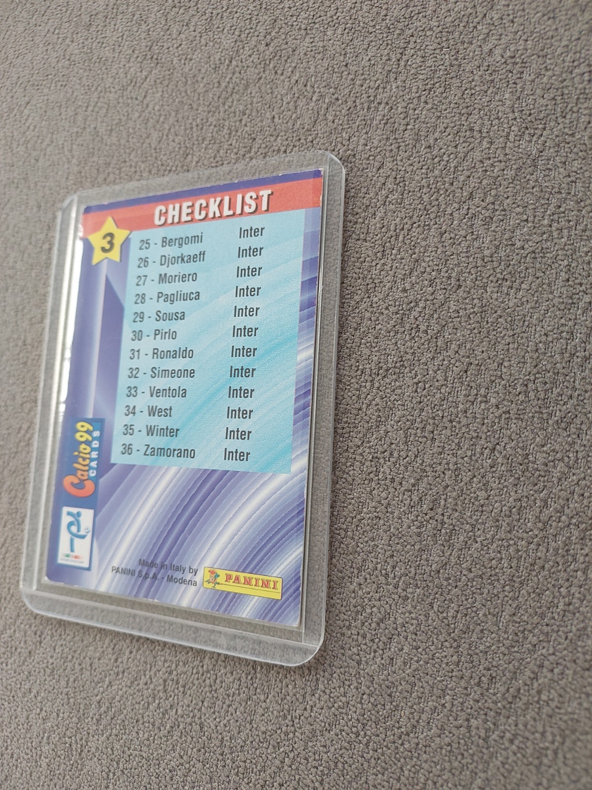 1998-1999 Panini Ronaldo Internazionale Calcio 99 Card made in Italy