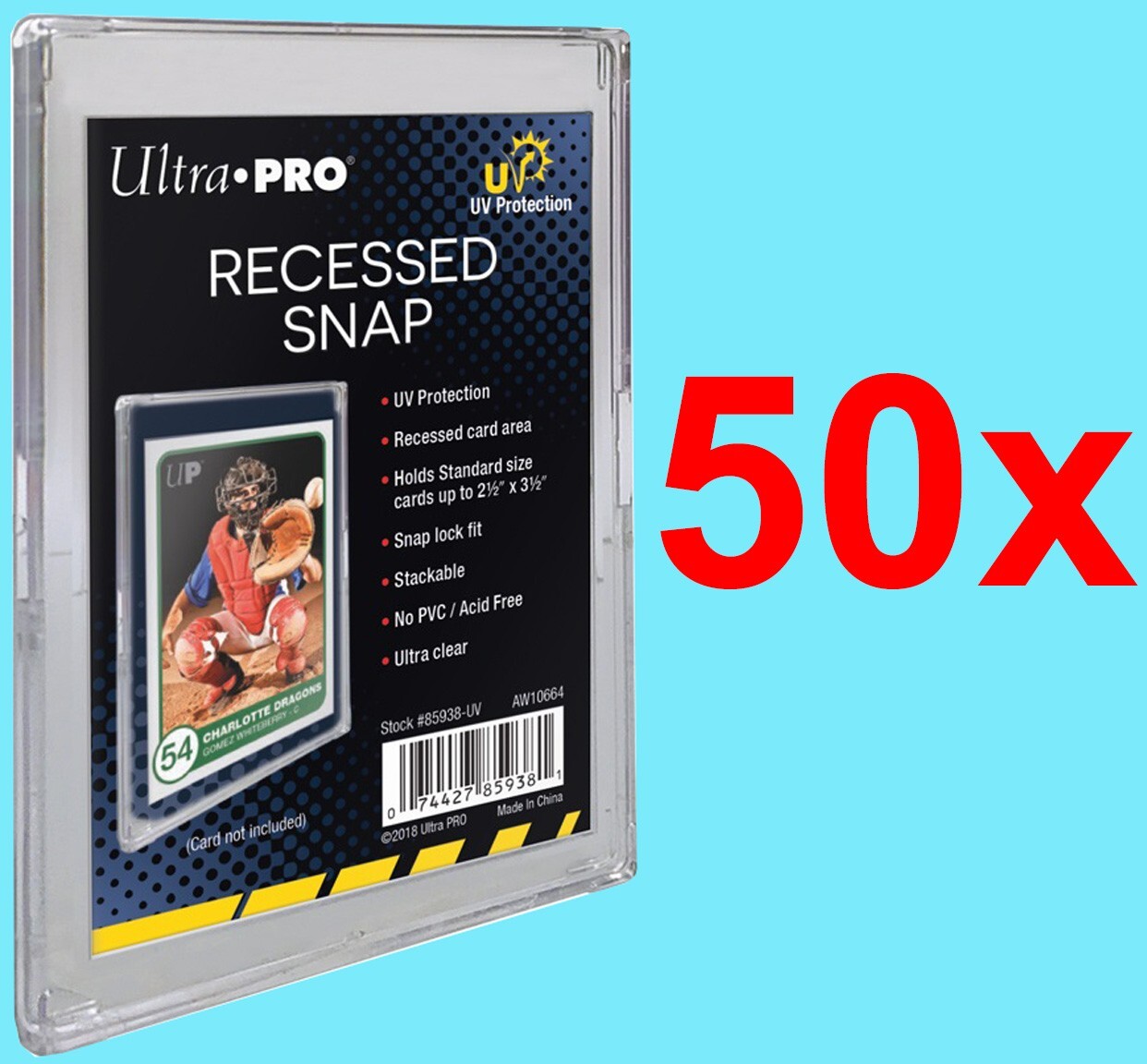 50 ULTRA PRO Standard Size RECESSED SNAP UV SAFE Card Holder Sports Plastic Case