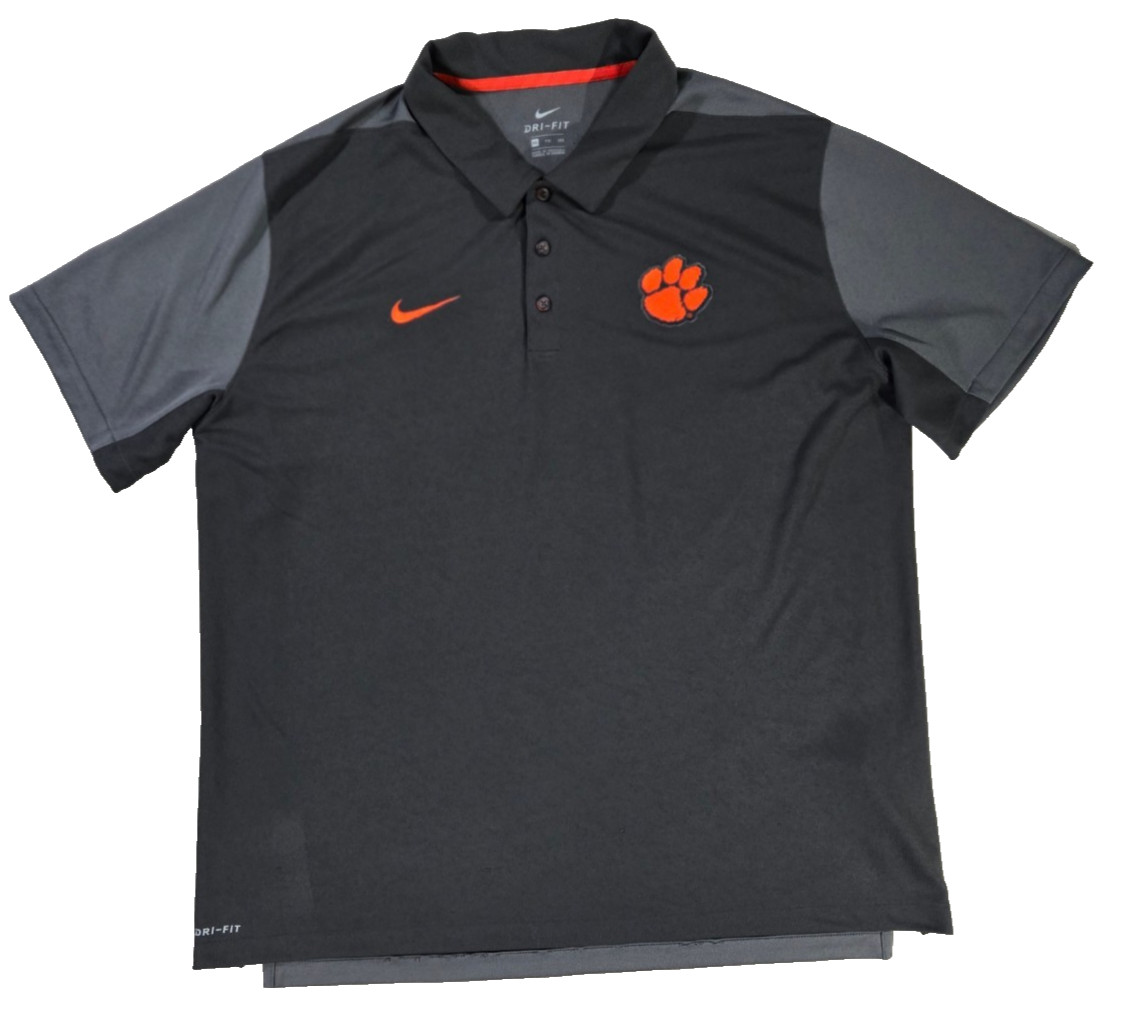 Nike DriFit Clemson University Tigers Polo Shirt Gray Mens 2XL