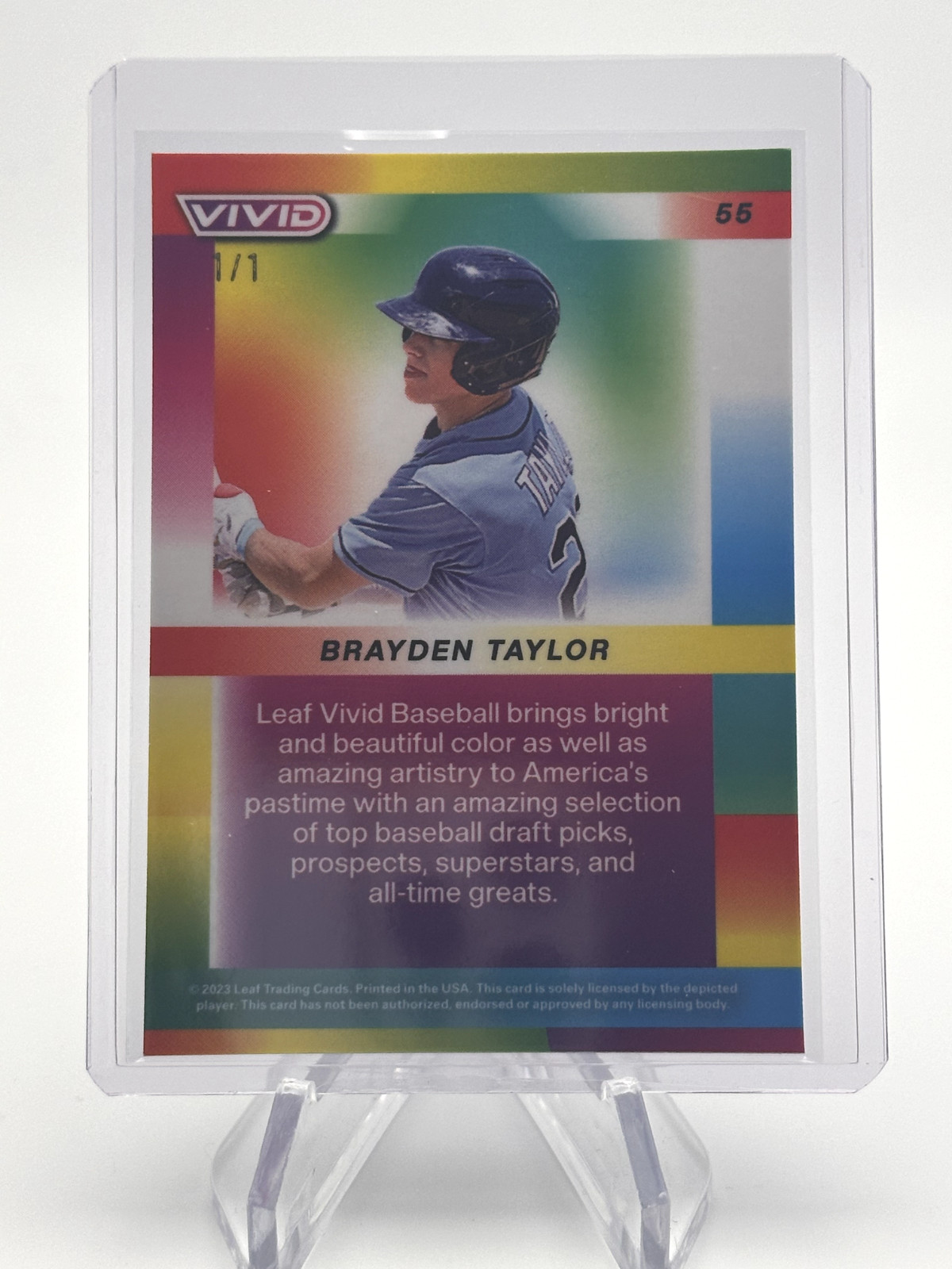 2023 LEAF VIVID BRAYDEN TAYLOR TEAL NON-AUTO TRUE 1/1 RAYS ROOKIE RC