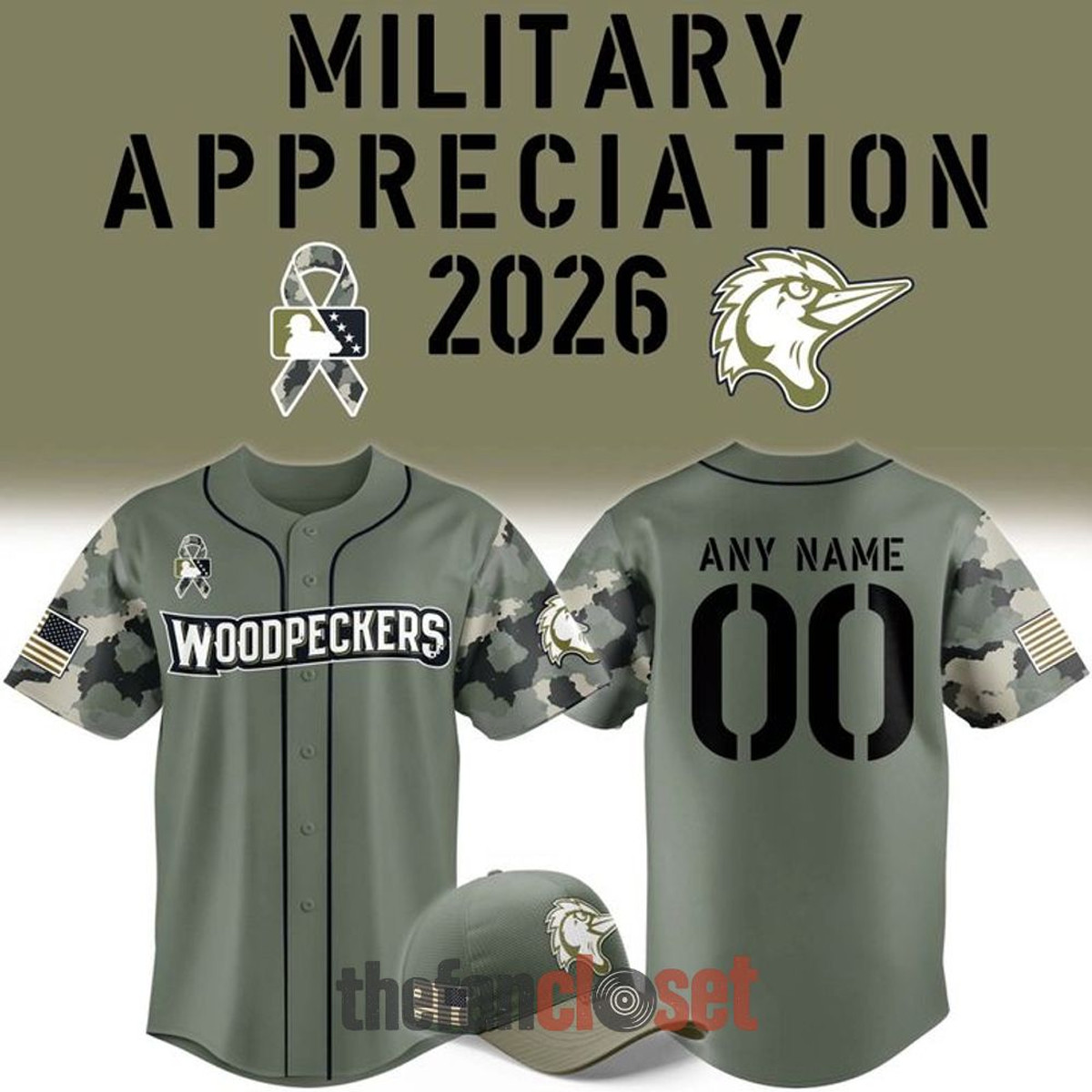 Custom Name – Men’s Woodpeckers Military Appreciation Night Jersey – All Size