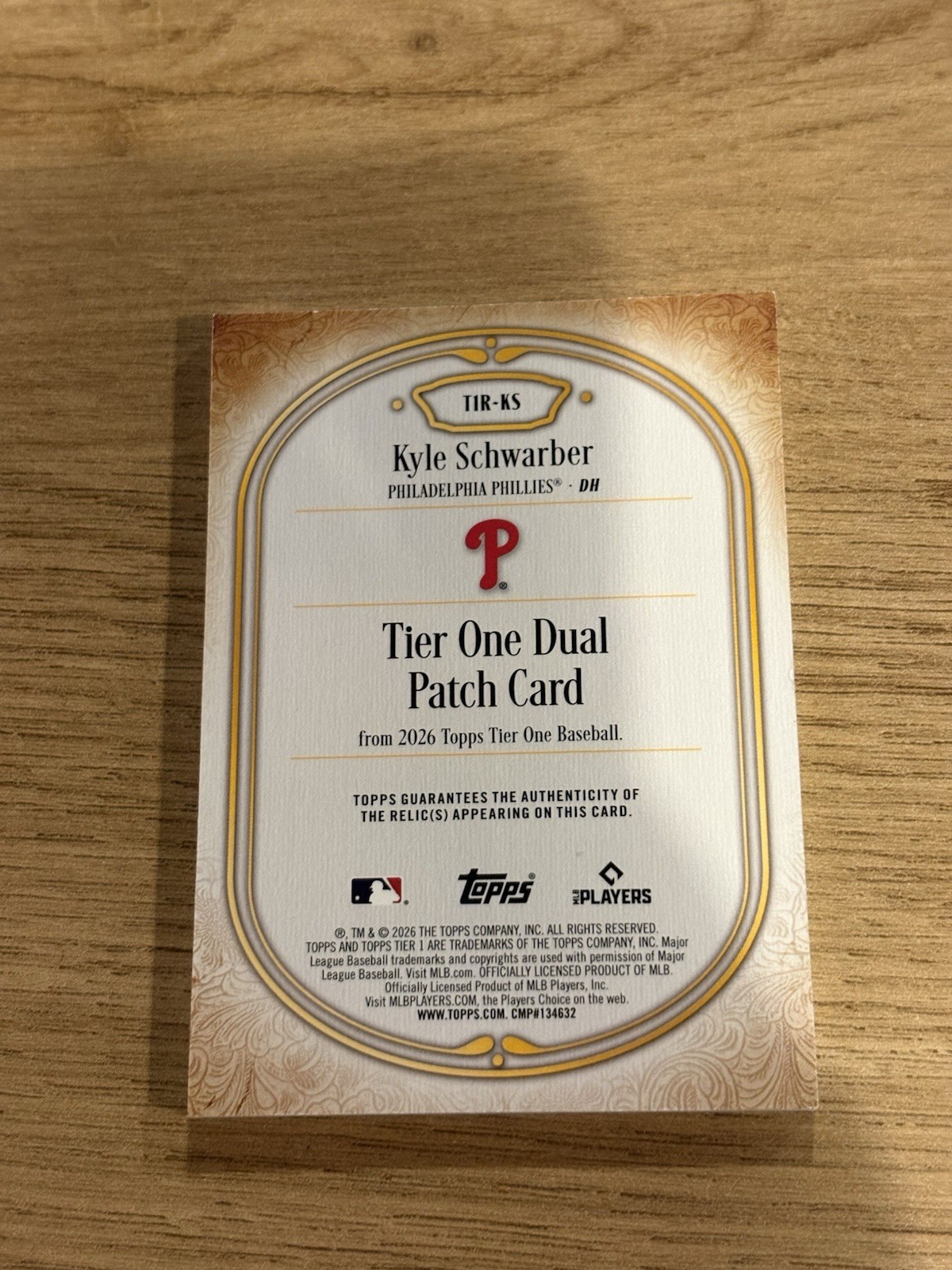 2026 Topps Tier One Dual Patch Kyle Schwarber #T1R-KS Relic _/25