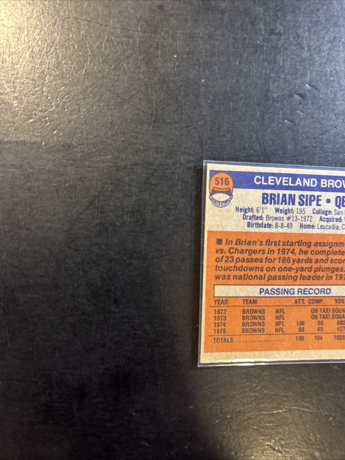 1976 Topps – Brian Sipe #516 (RC) Cleveland Browns ( Has A Crease)