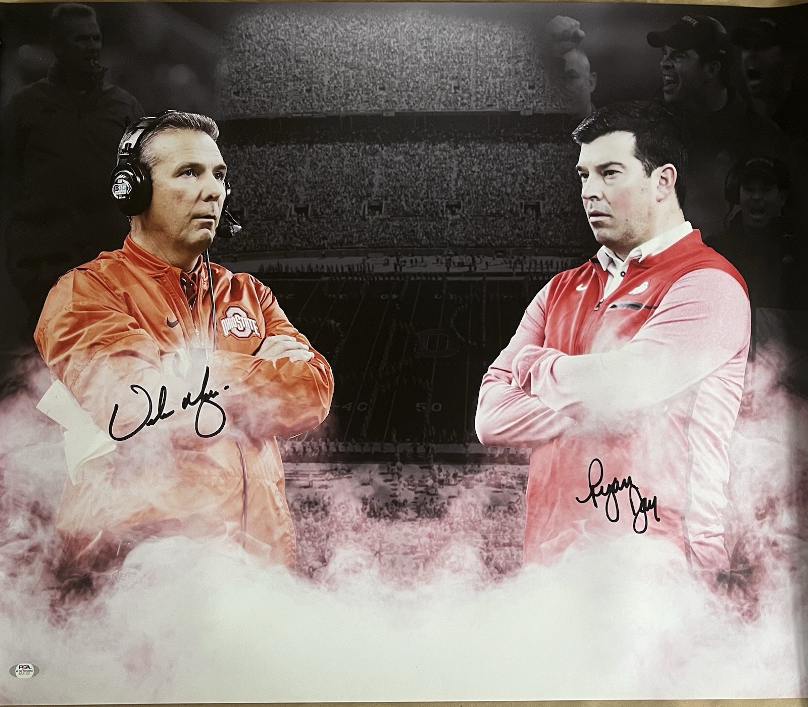Ryan Day & Urban Meyer Signed 24×30 Photo PSA COA Ohio State Buckeyes
