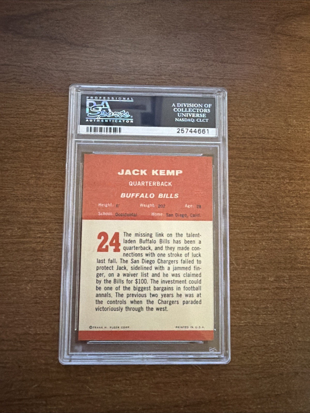 1963 Jack Kemp Buffalo Bills #24 PSA 7