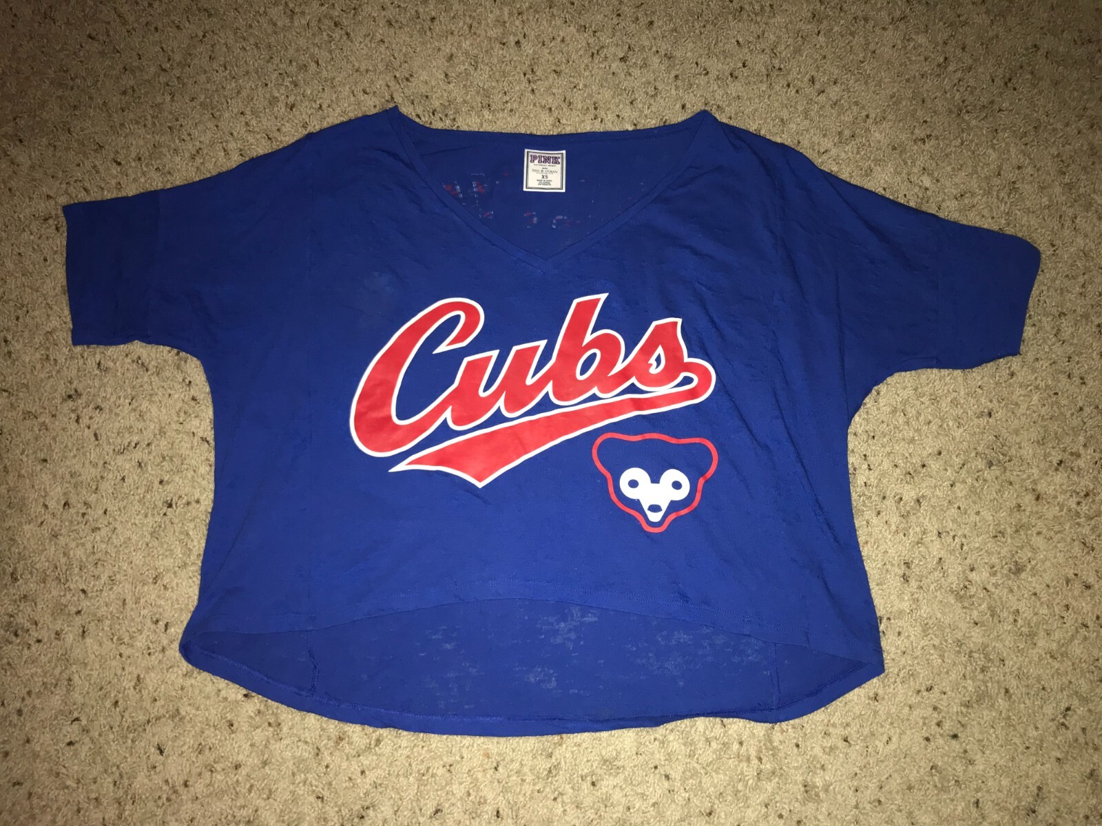 Chicago Cubs Victoria’s Secret Pink Oversized Sheer Crop Top Shirt – Women’s XS